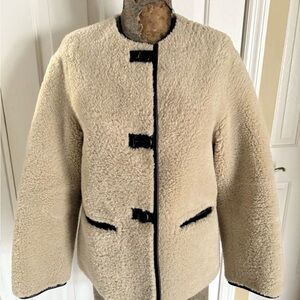 MANGO ECRU FAUX FUR SHEARLING JACKET SIZE XS